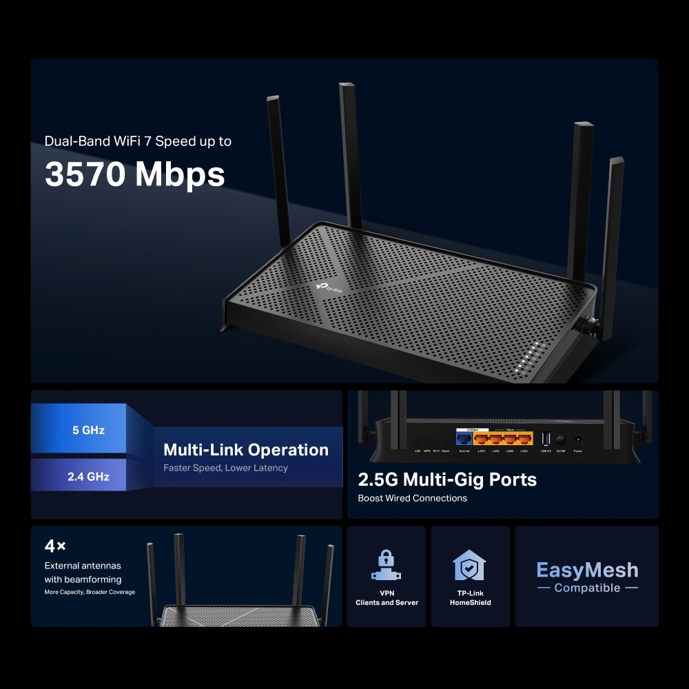 TP-Link - TP-LINK デュアルバンドWi-Fi 7ルーター ARCHER BE3600 高性能なのにコスパ抜群】次世代Wi-Fi 7が手頃に